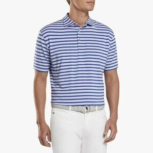Peter Millar Crown Sport Men's Center Performance Polo, Blue + Orange Striped, L